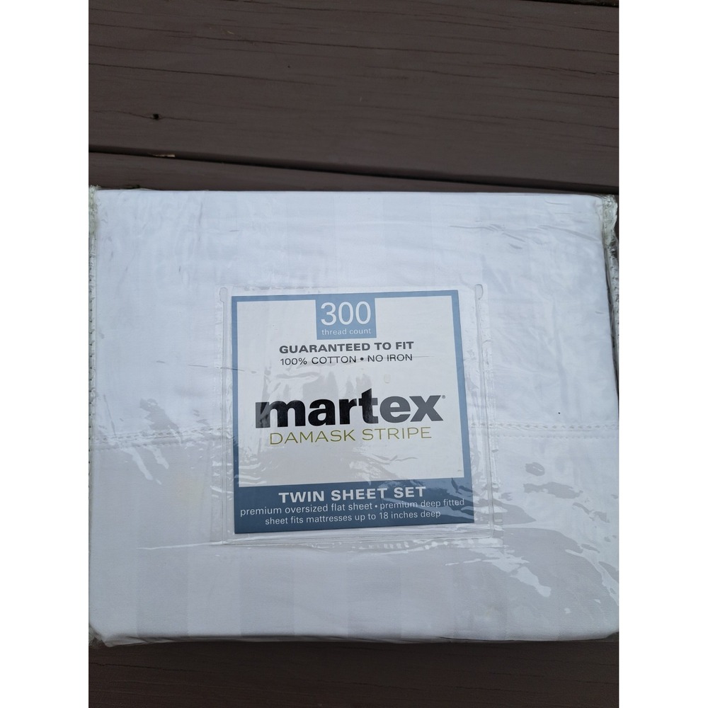 Martex Damask Stripe 300 Thread Count 100% Cotton Sheet Set Twin New